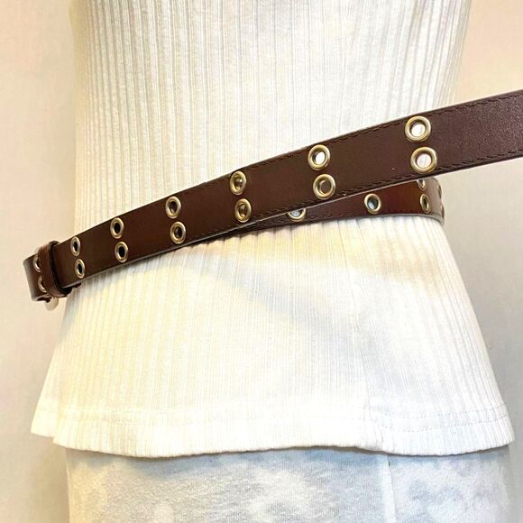 Unisex Belt XL Waist Umber Brown Bonded Leather Double Grommets Throughout - Picture 2 of 10